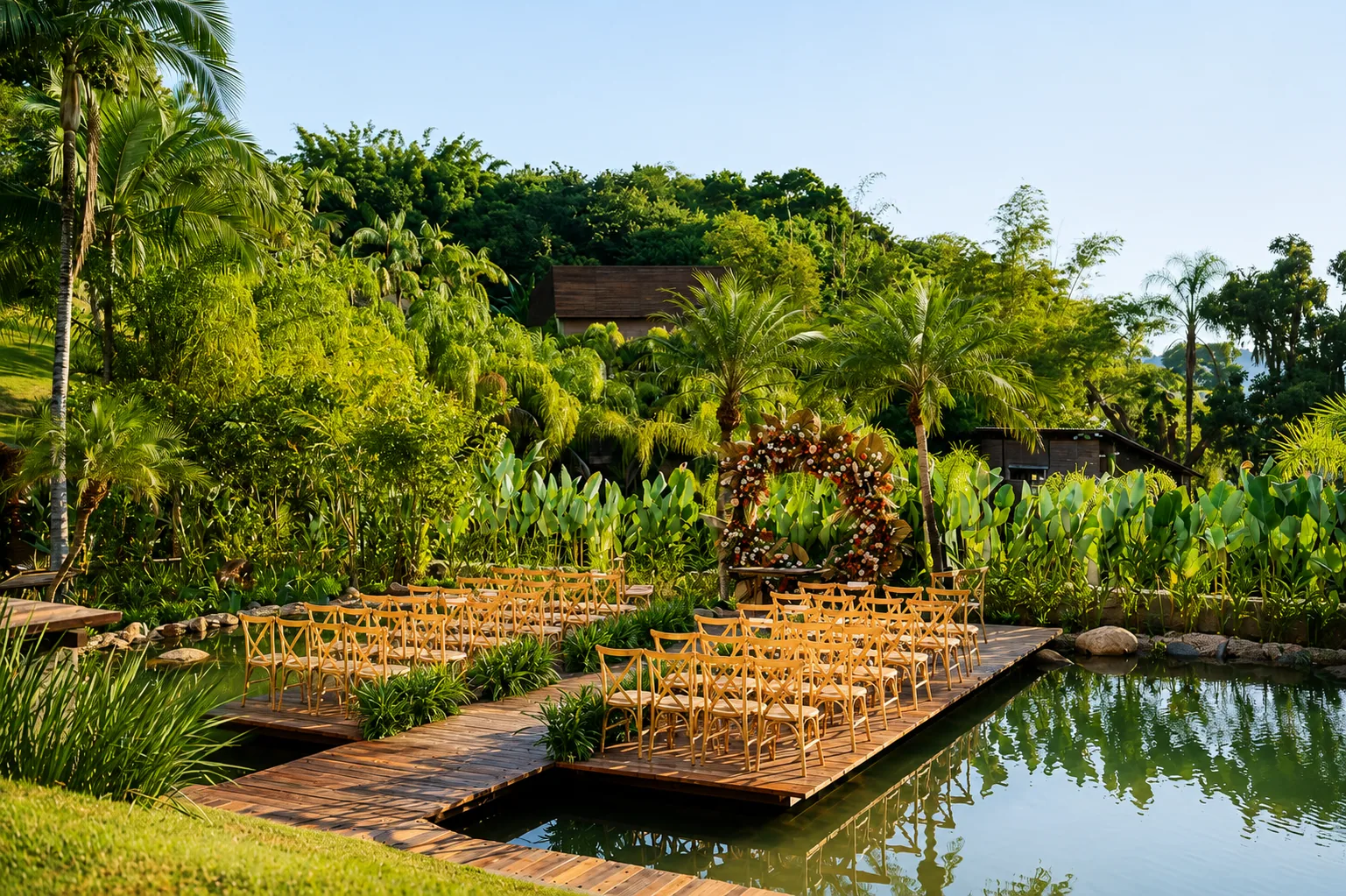 Espaço para casamento cercado por jardins e Mata Atlântica no Rio de Janeiro